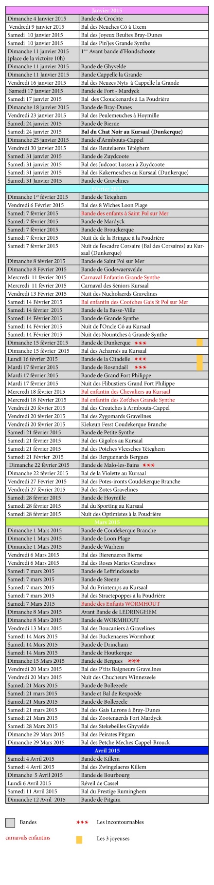 calendrier carnaval 2015